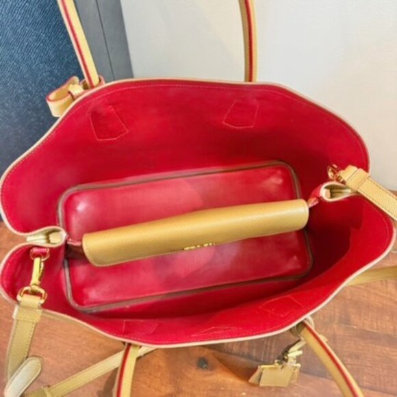 Prada Saffiano Leather Large Double Tote Carmel Red Interior Designer Bag w/ Box - Picture 9 of 11